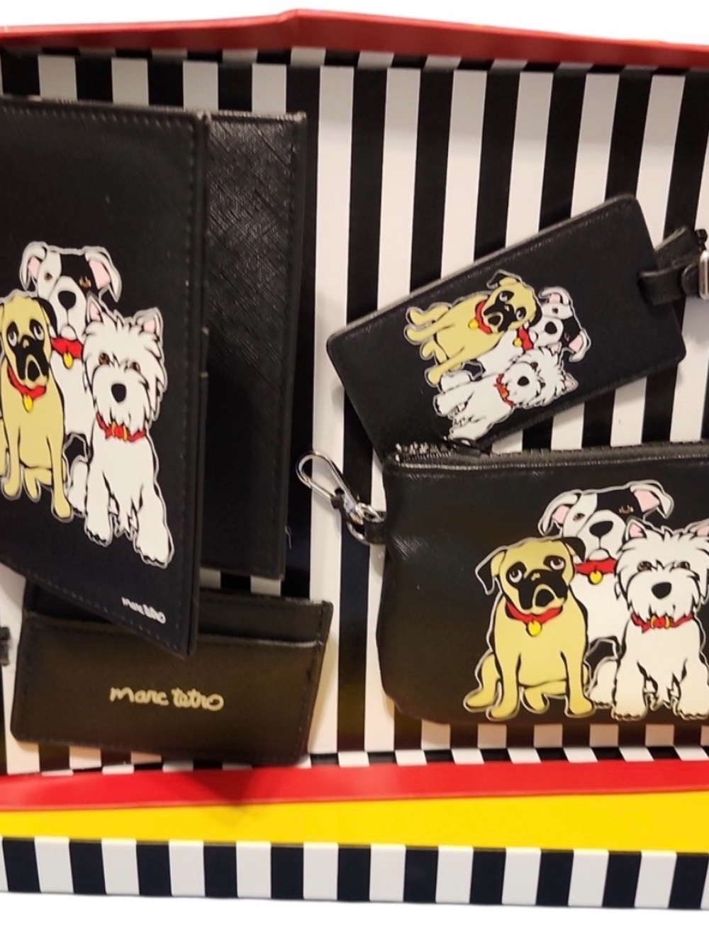Marc Tetro Black Wallet and Pouch Set with Dog Print, 4 pc set NWT